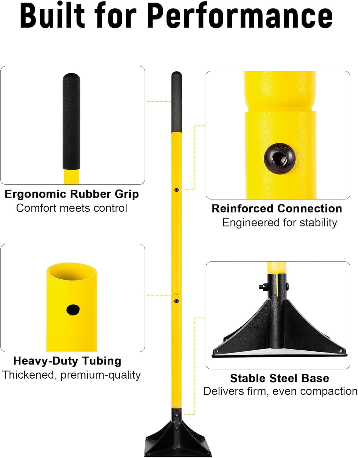 10"x10" Steel Tamper with 48" Handle, Heavy Duty Hand Compactor for Leveling - Photo 3
